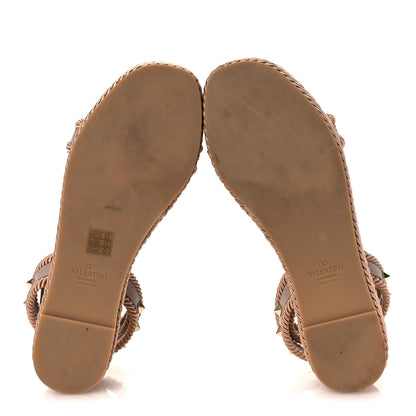 Valentino Garavani Calfskin Rockstud Rope Espadrille Flatform Sandals  40 Poudre 7 of 13
