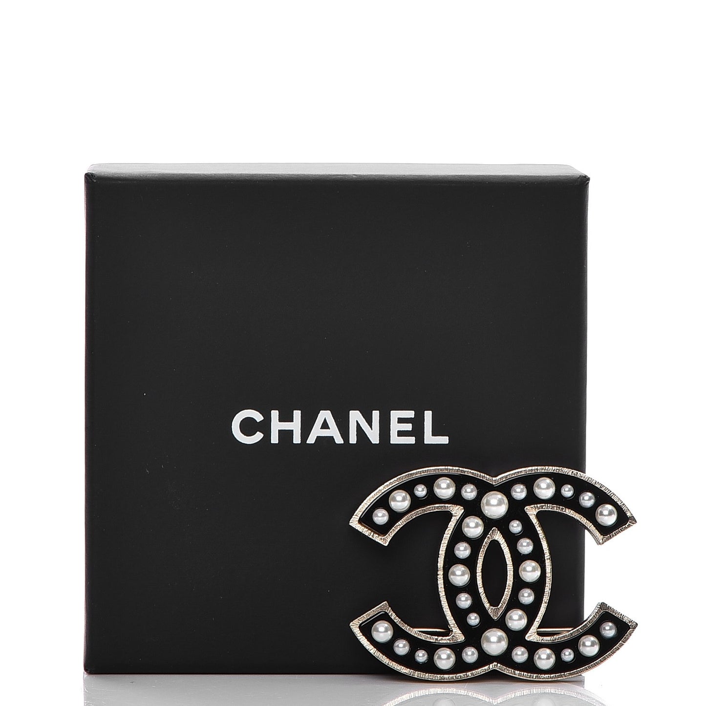 Pearl Enamel CC Brooch Black Gold