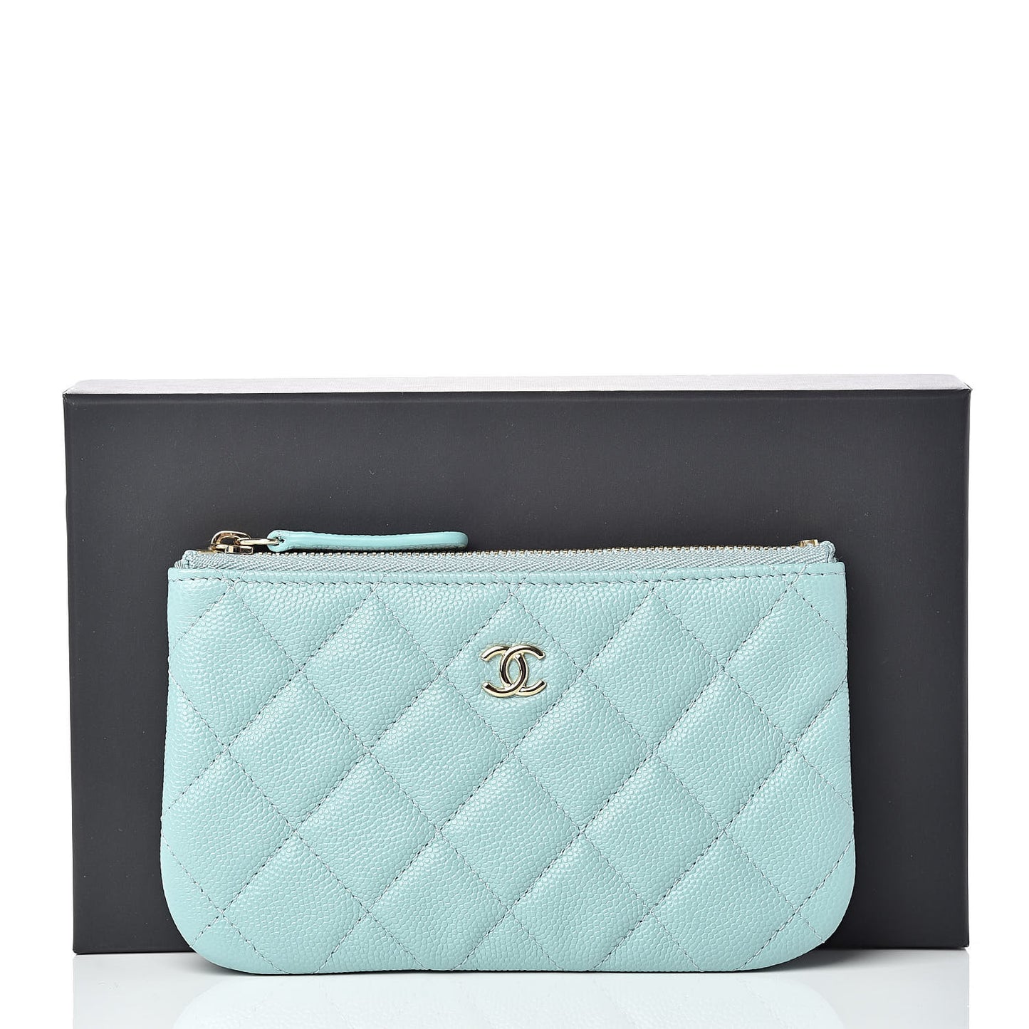 Caviar Quilted Small Cosmetic Case Light Blue