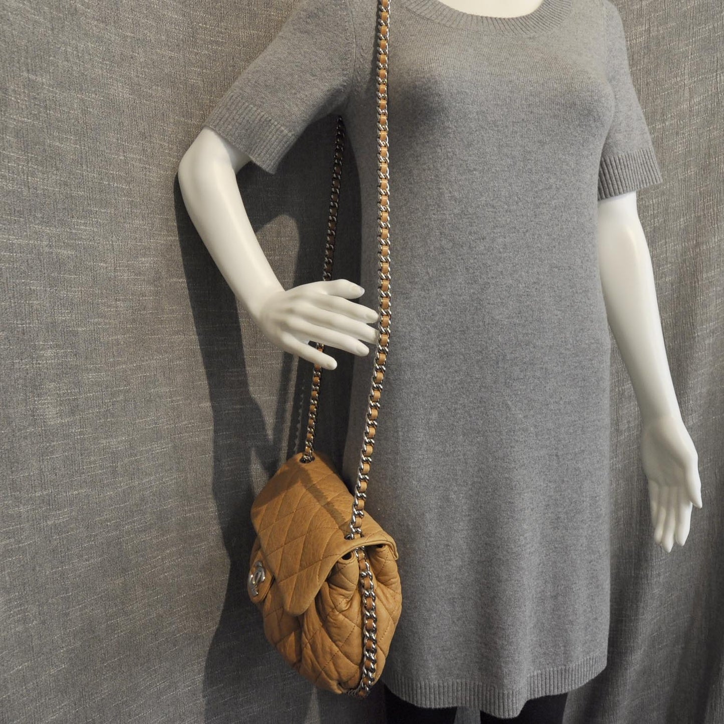 Lambskin Chain Around Medium Messenger Bag Dark Beige