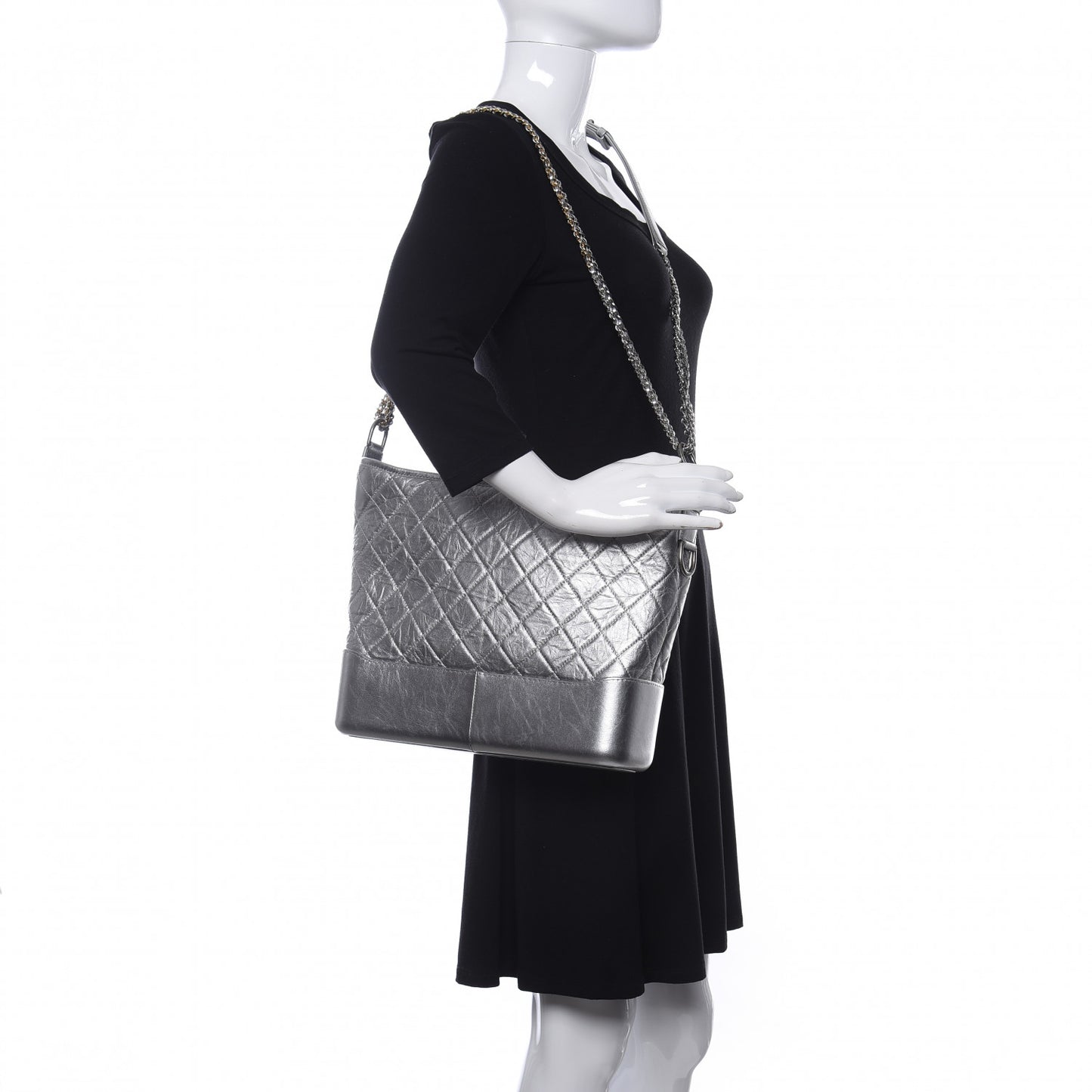Metallic Lambskin Calfskin Quilted Large Gabrielle Hobo Silver