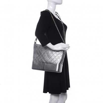 Chanel Metallic Lambskin Calfskin Quilted Large Gabrielle Hobo Silver 2 of 11