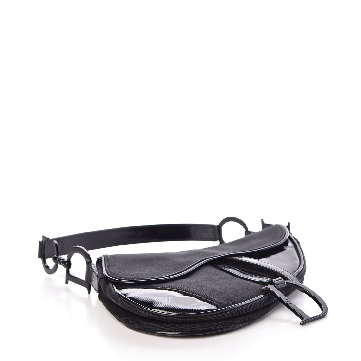 Christian Dior Canvas Patent Calfskin Saddle Bag Black 4 of 8