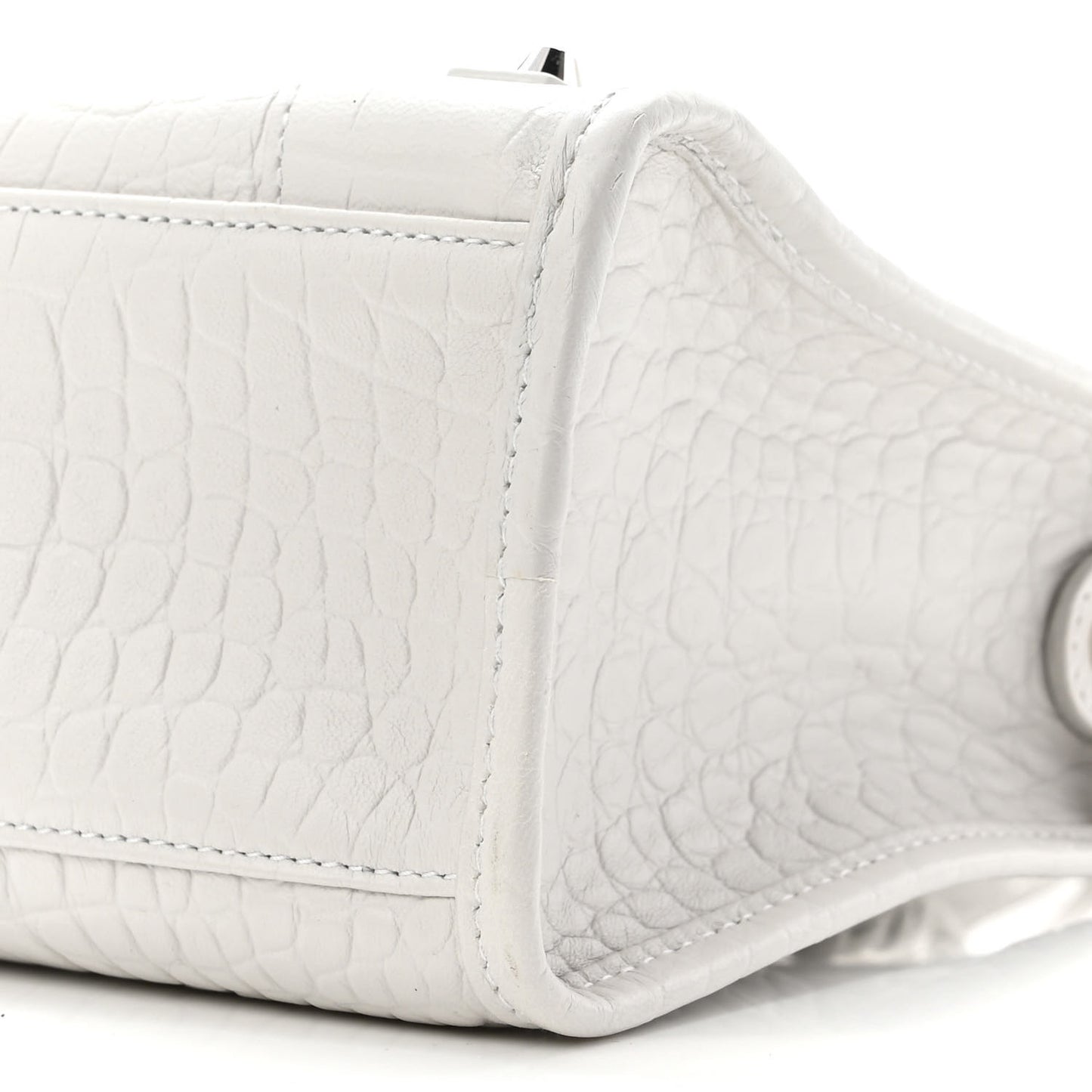 Matte Supple Lambskin Crocodile Embossed Classic Silver Hardware S City White