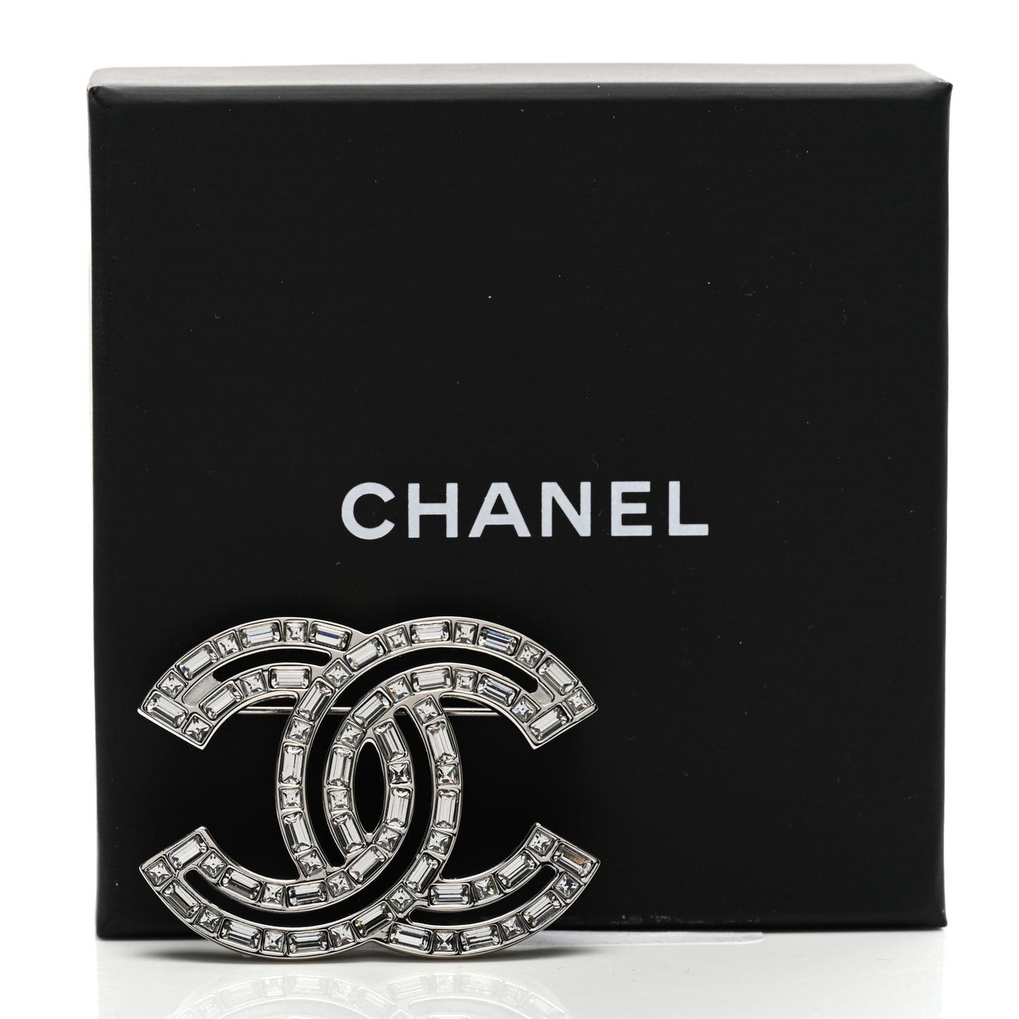 Baguette Crystal CC Brooch Silver