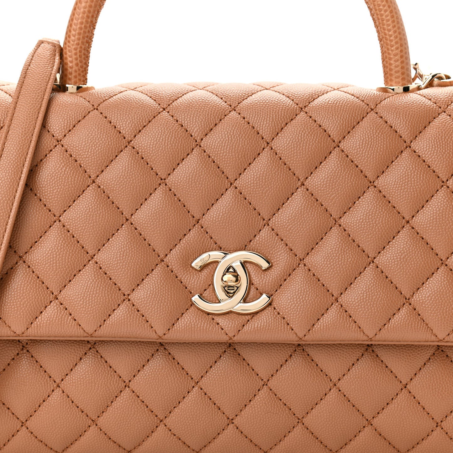 Caviar Quilted Lizard Embossed Small Coco Handle Flap Brown