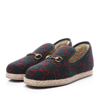 Gucci Covered Wool GG Monogram Mens Fria Horsebit Loafers 6 Green Red Shamarock Butterscotch 2 of 11