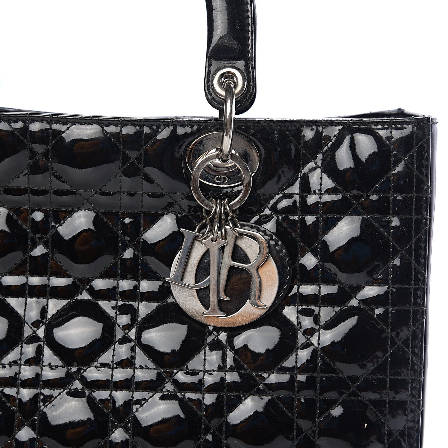 Patent Cannage Large Whipstitch Lady Dior Black