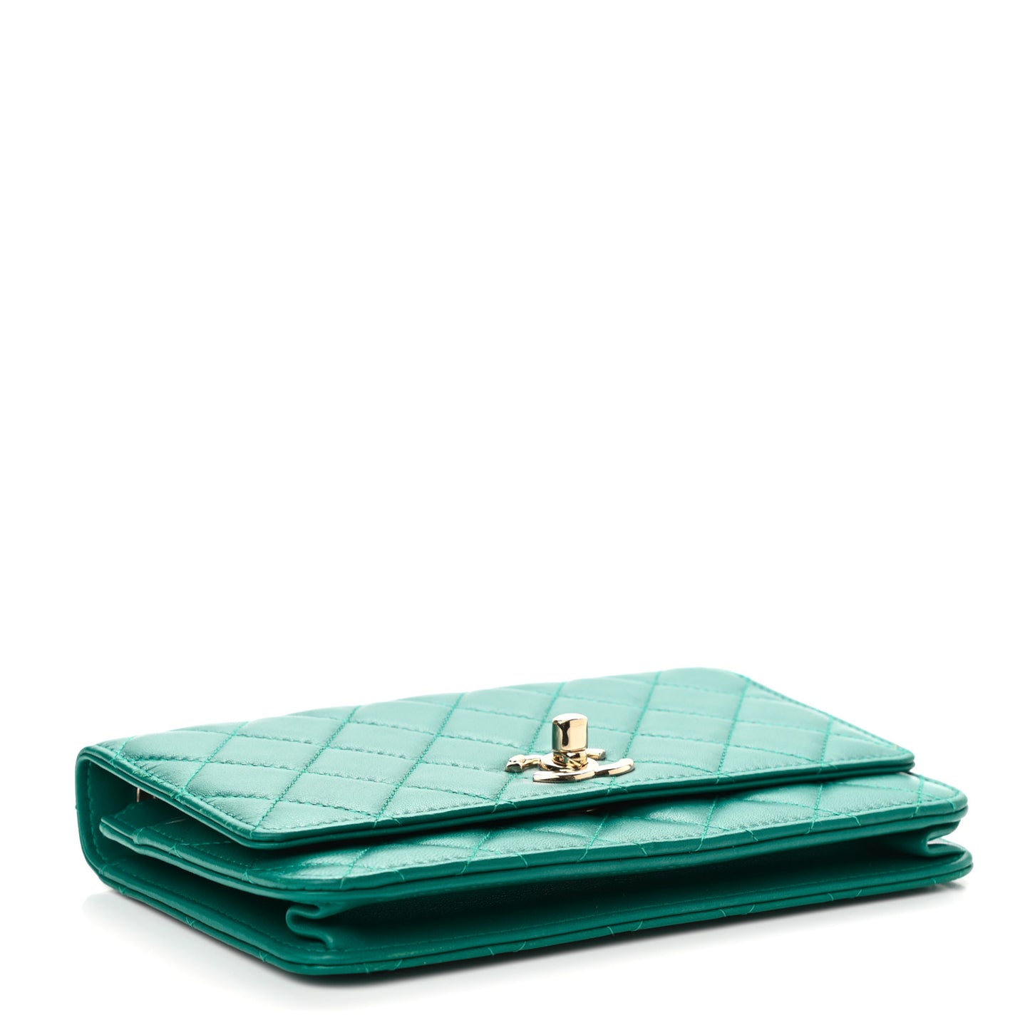 Lambskin Quilted Trendy CC Wallet On Chain WOC Green