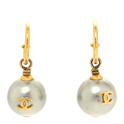 Chanel Pearl CC Drop Earrings Gold Grey 1 of 3