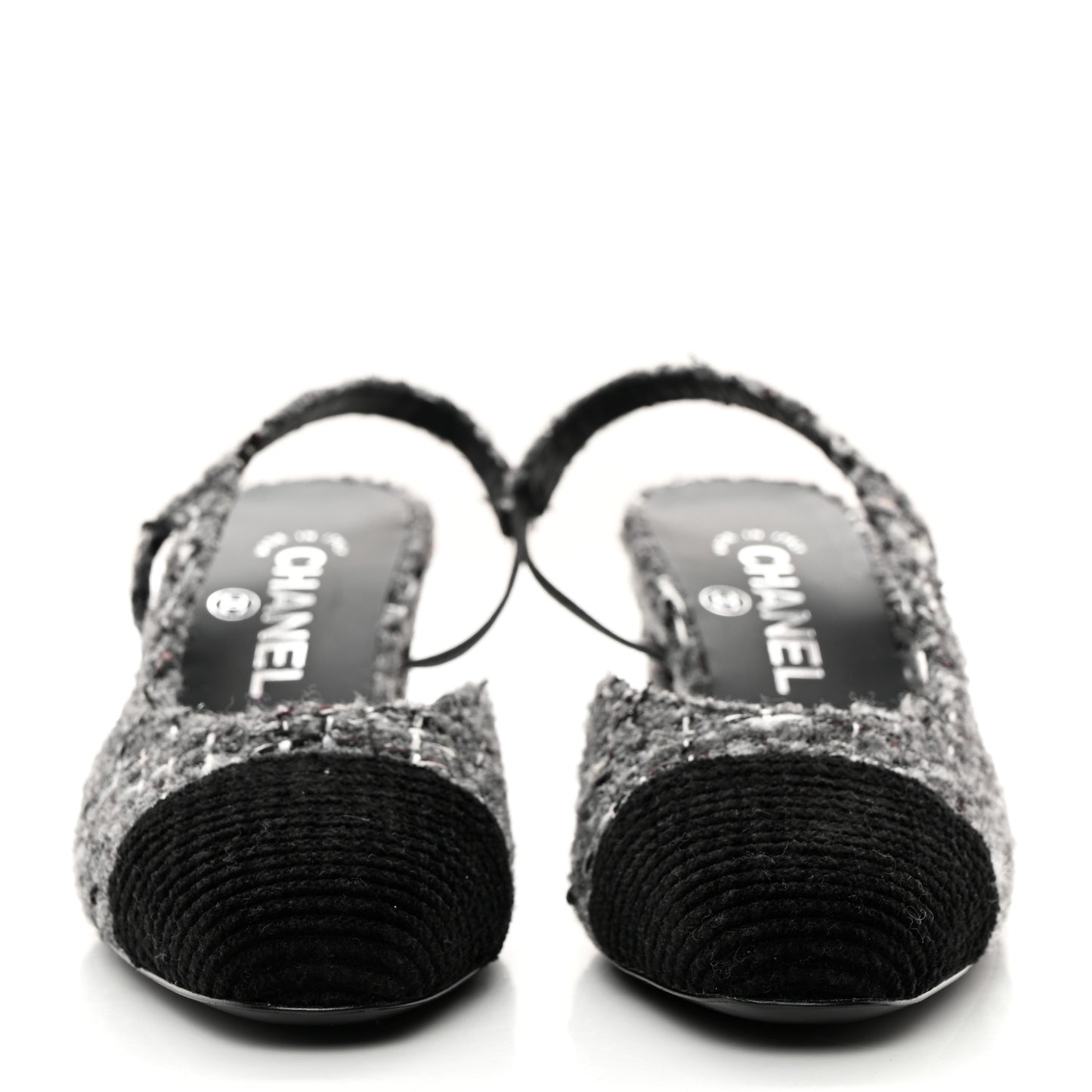 Tweed Corduroy Cap Toe Slingback Pumps 37 Grey Black
