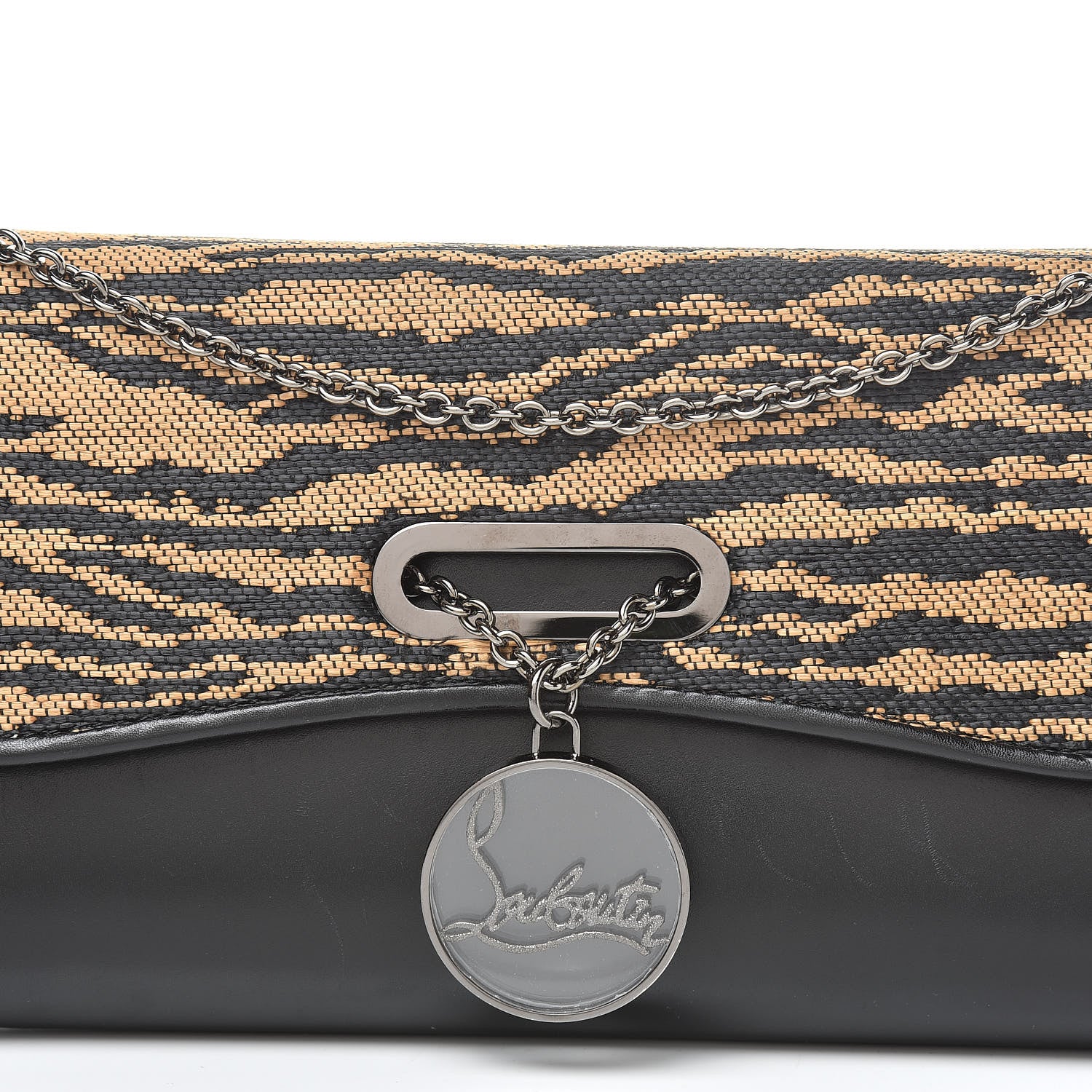 Christian Louboutin Calfskin Panama Tiger Riviera Clutch Black 8 of 17