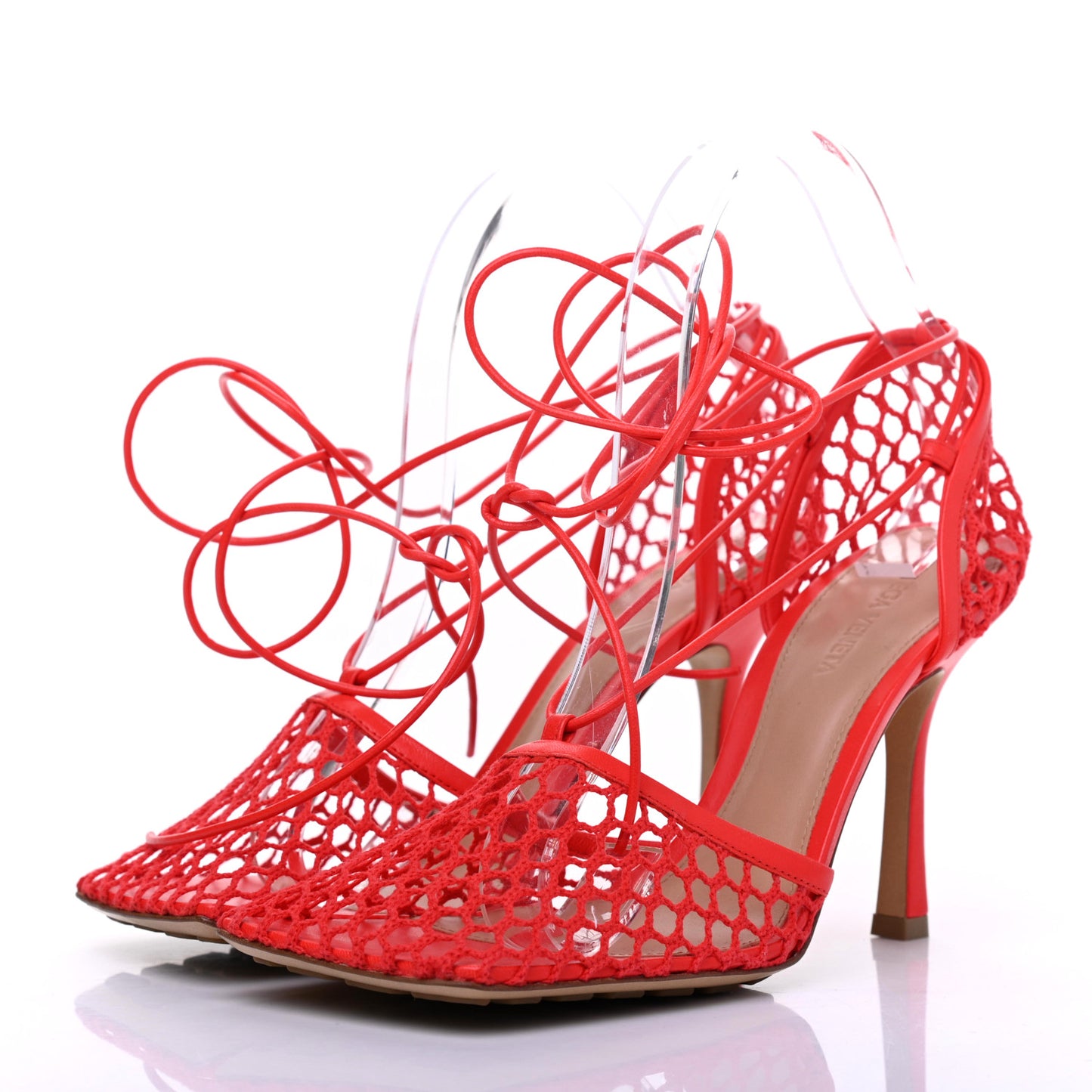 Mesh Nappa Stretch Ankle Tie Sandals 39 Tomato