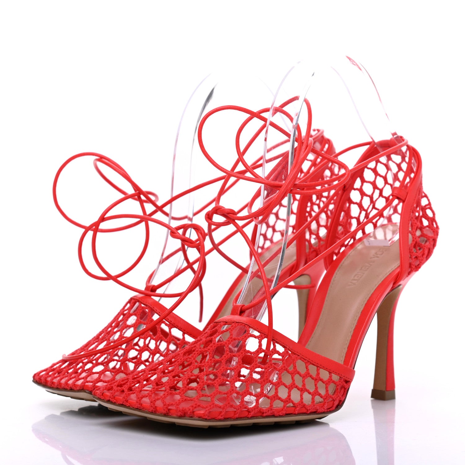 Bottega Veneta Mesh Nappa Stretch Ankle Tie Sandals 39 Tomato 5 of 11