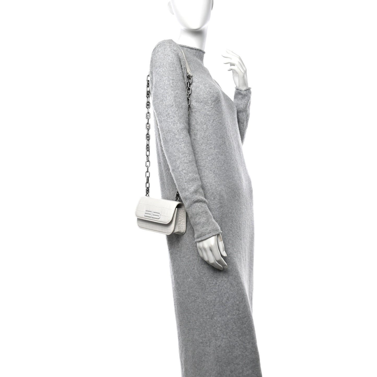 Extra Supple Calfskin Crocodile Embossed Gossip Chain Bag XS White