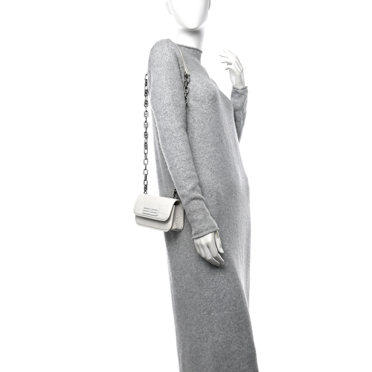 Balenciaga Extra Supple Calfskin Crocodile Embossed Gossip Chain Bag XS White 2 of 11