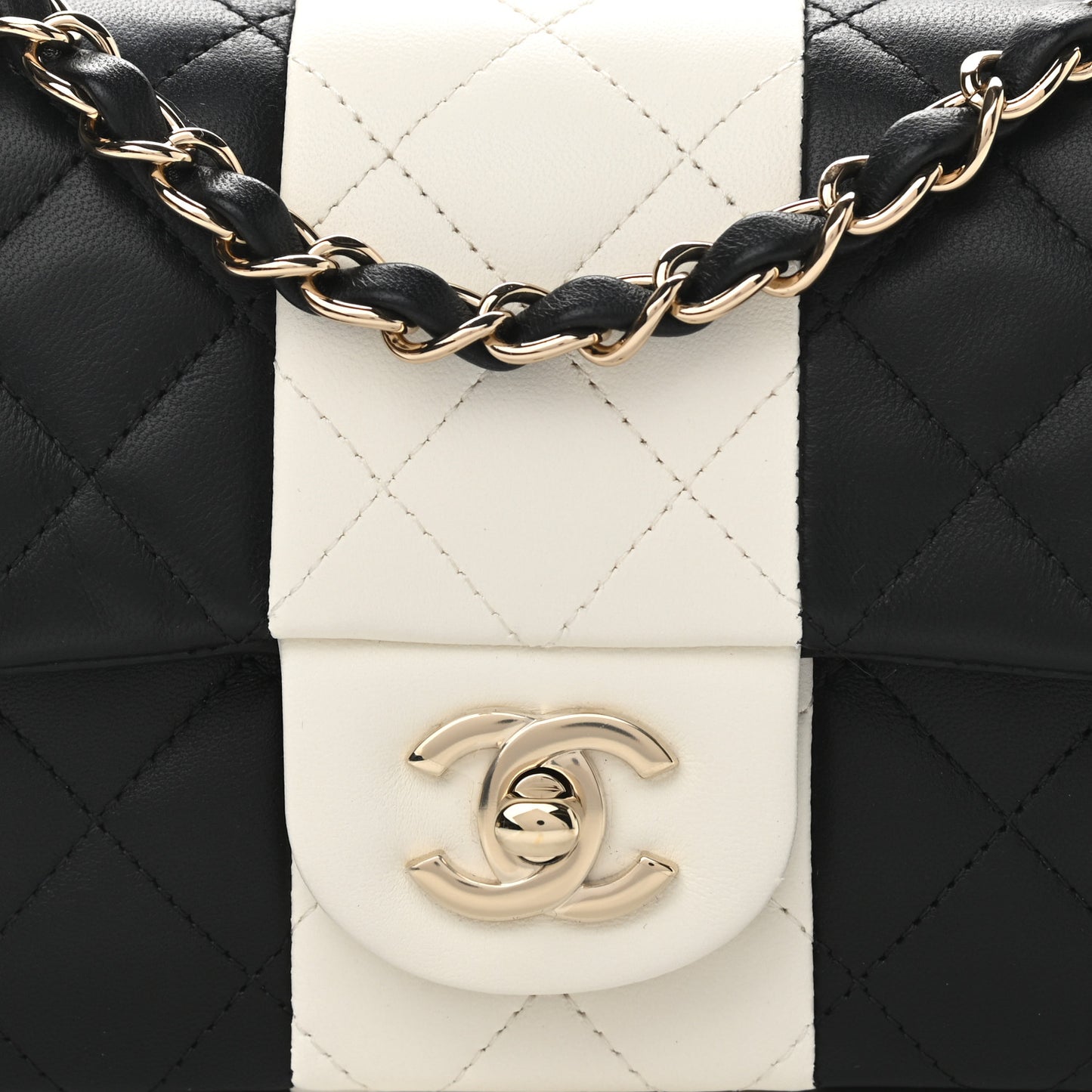 Lambskin Quilted Mini Rectangular Flap Black White