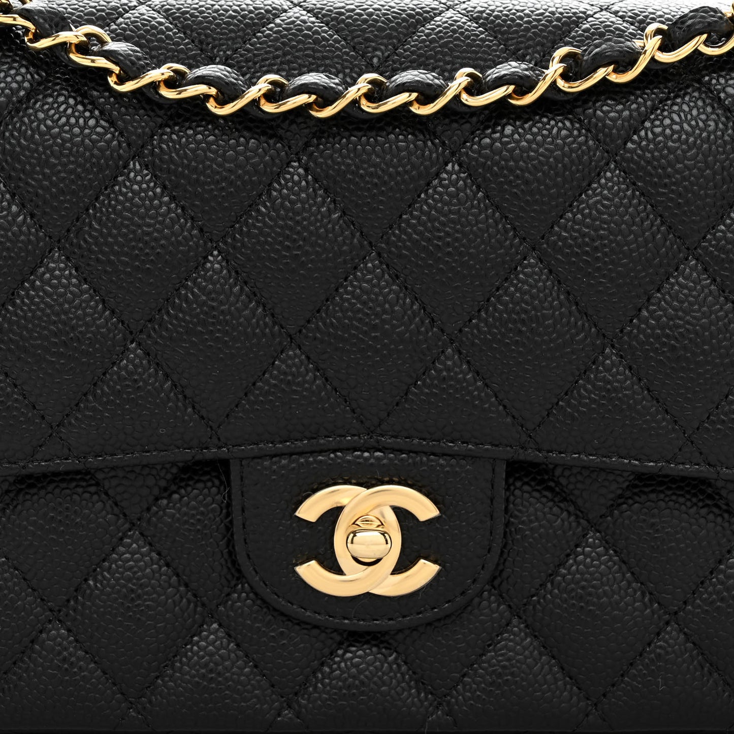 Caviar Quilted Medium Double Flap Black