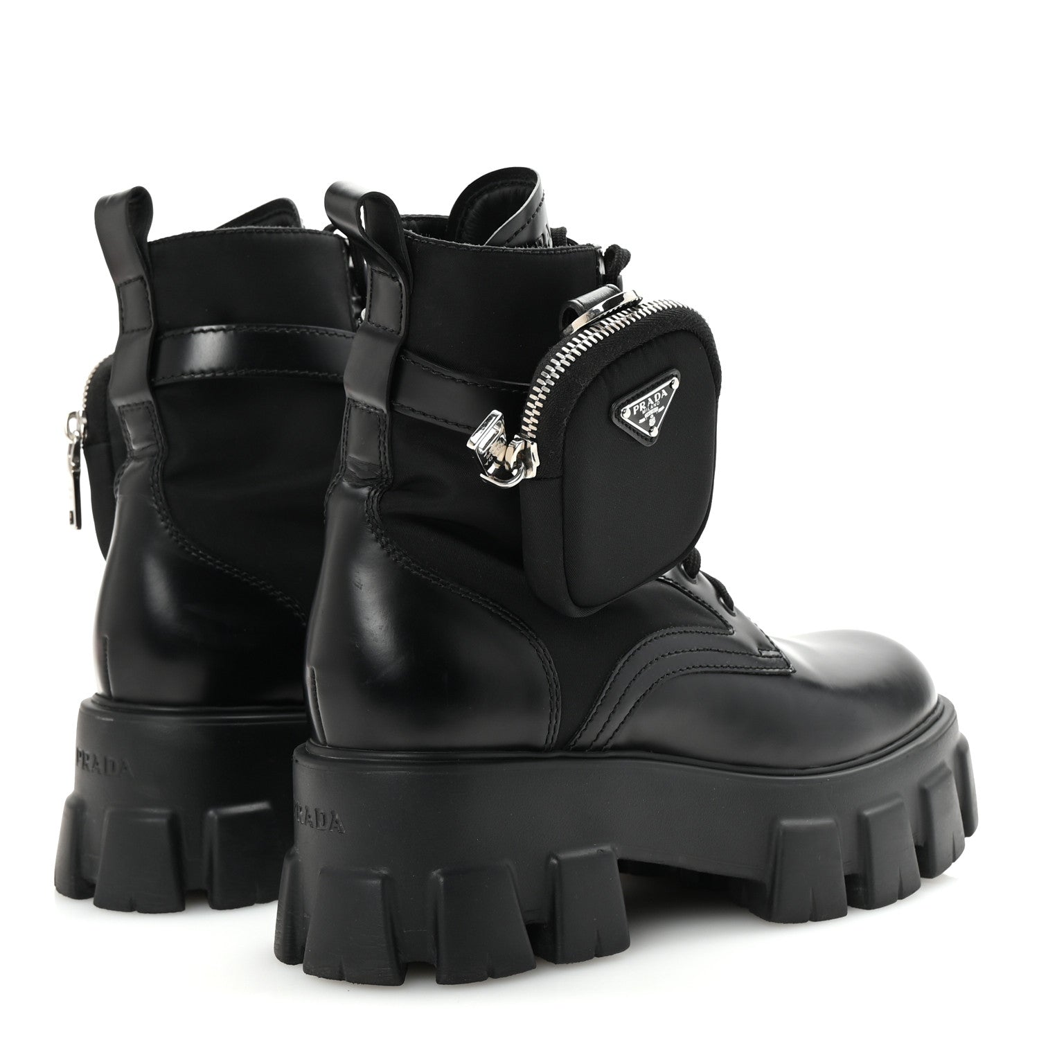 Prada Spazzolato Rois Nylon Metal Triangle Logo Monolith Pouch Pocket 55mm Boots 38 Black 5 of 9