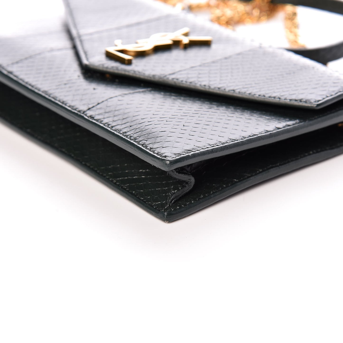 Snakeskin Monogram Envelope Chain Wallet Dark Green