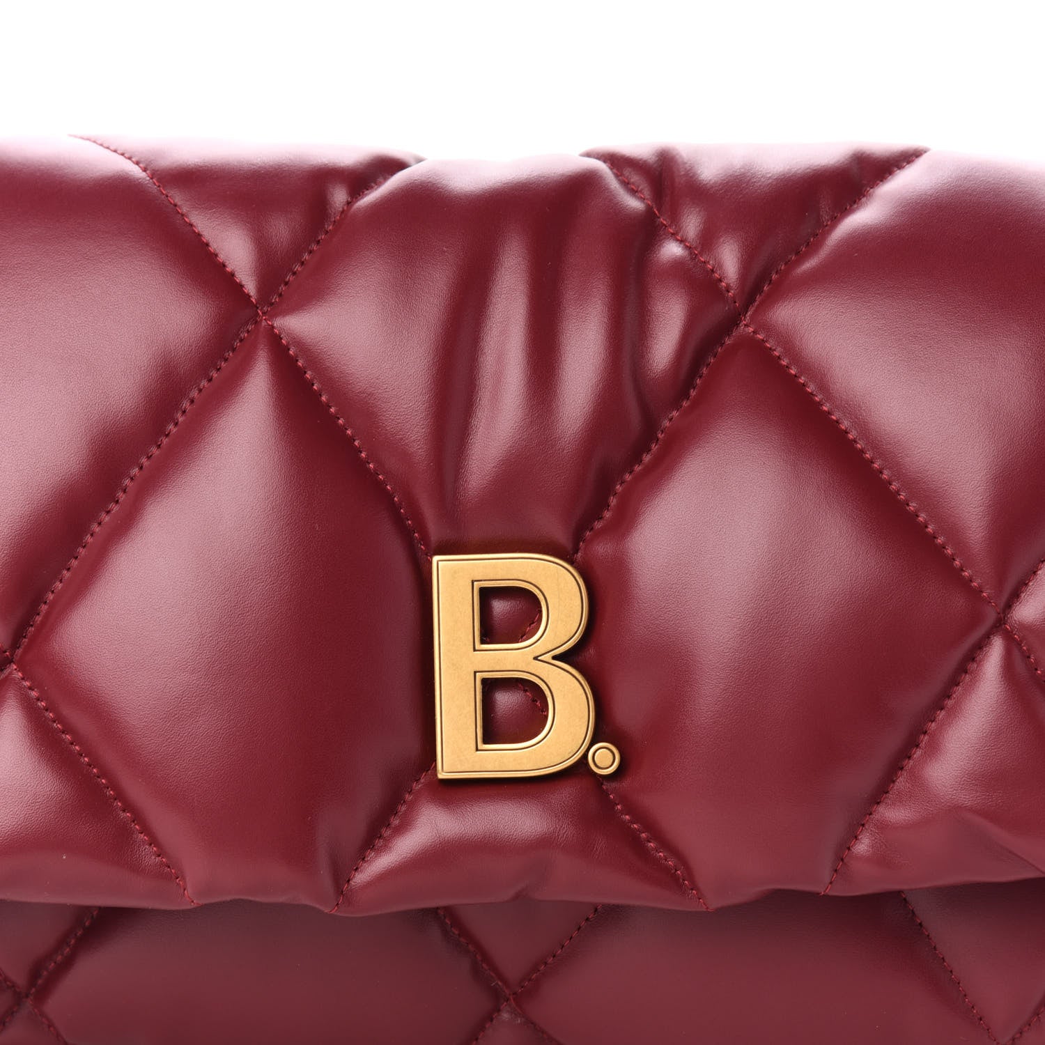 Balenciaga Nappa Calfskin Quilted Touch B Puffy Clutch Dark Red 10 of 10