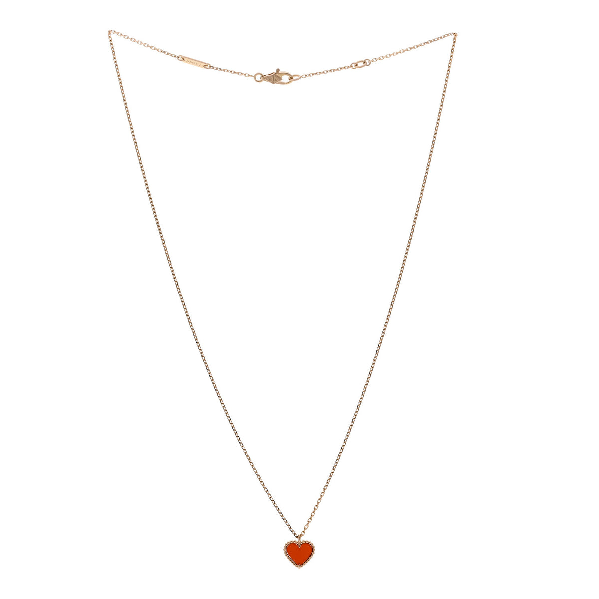 Van Cleef & Arpels 18k Rose Gold Carnelian Sweet Alhambra Heart Pendant Necklace 3 of 6