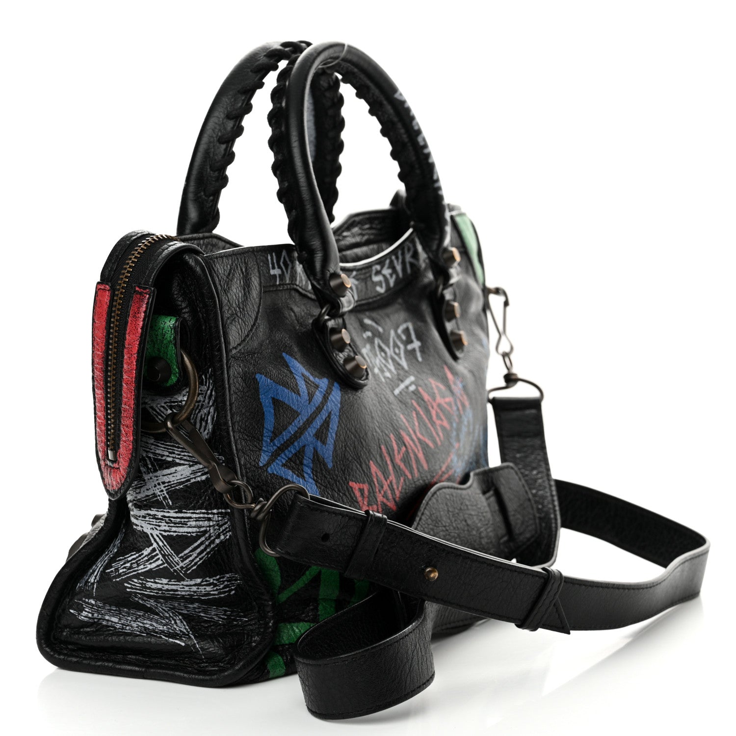 Balenciaga Agneau Graffiti All Over Classic Hardware S City Black Vert Rouge 3 of 11