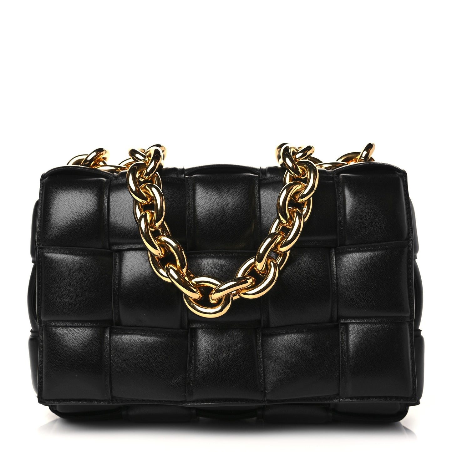 Lambskin Maxi Intreccio Padded Chain Cassette Crossbody Bag Black