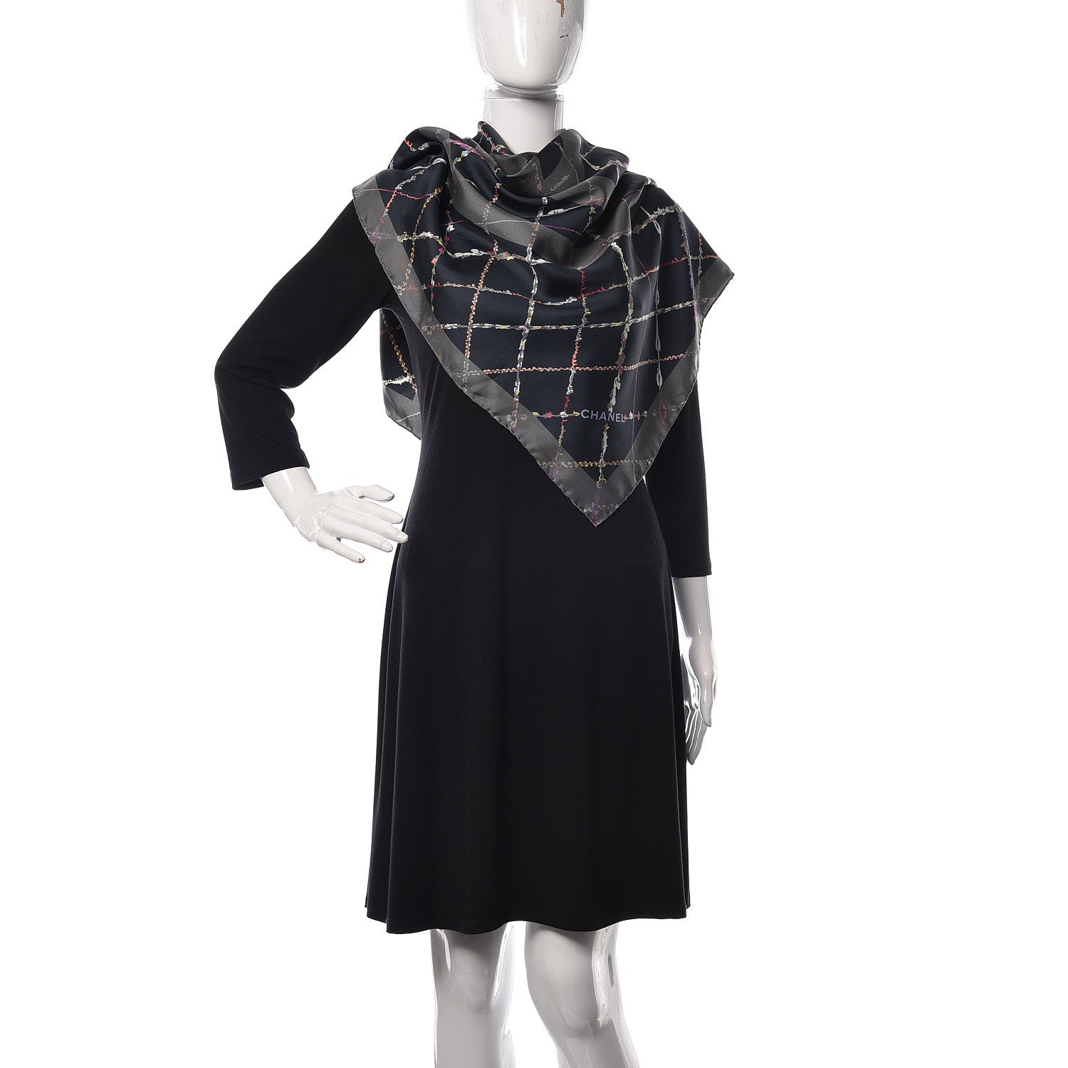 Chanel Silk Twill CC Scarf Grey 2 of 3