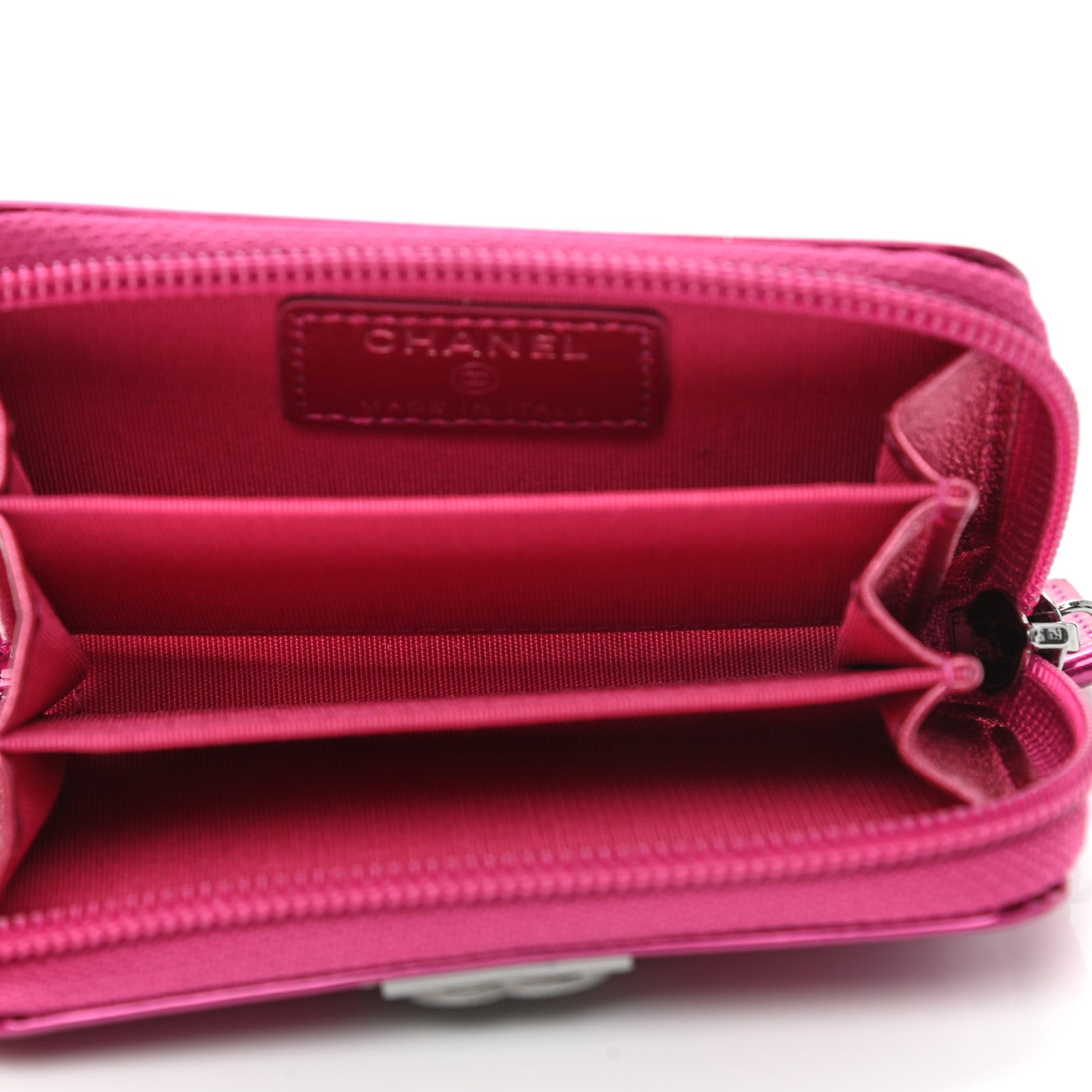 Chanel Metallic Patent Quilted Zip Around Boy Coin Purse Wallet Fuchsia 5 of 7