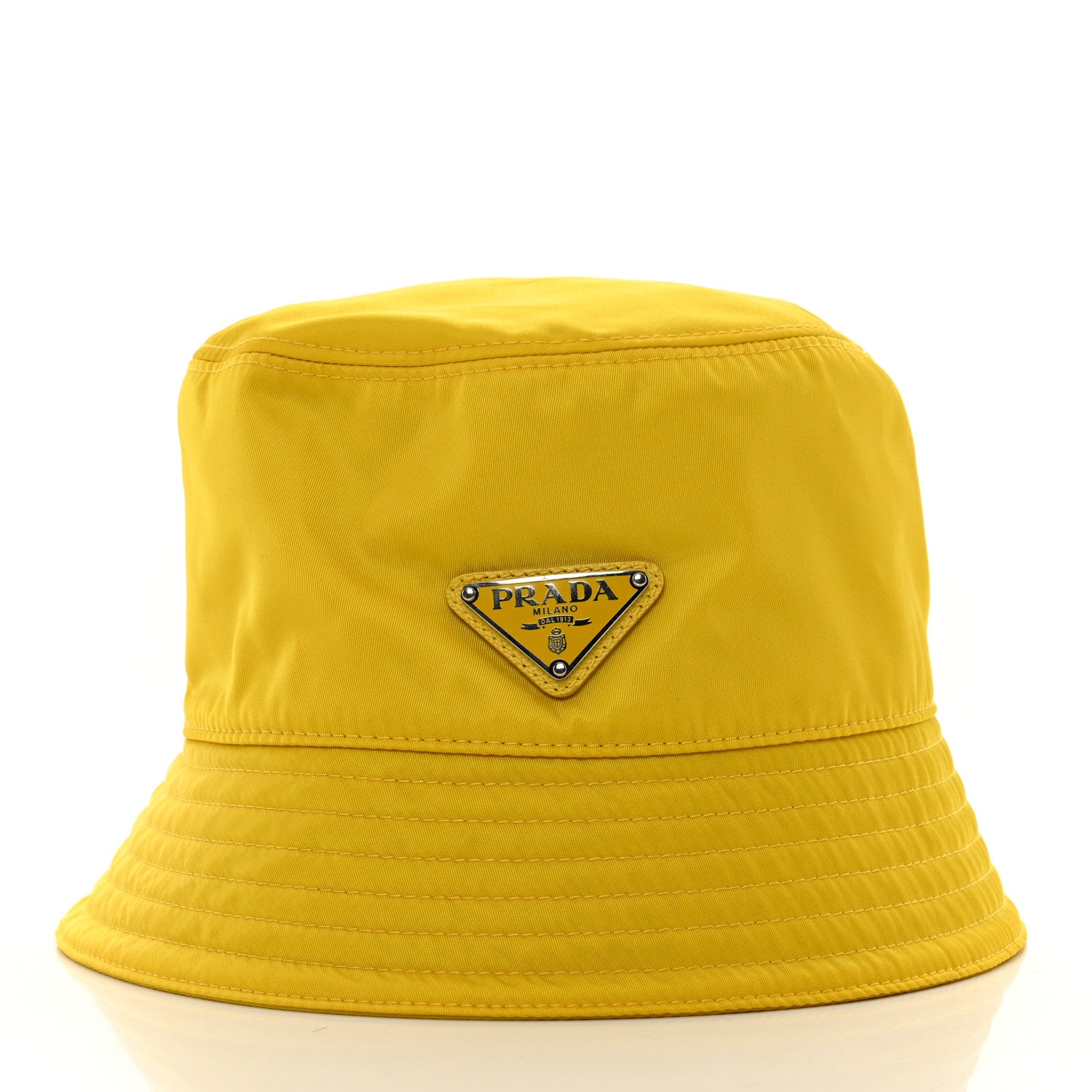 Prada Re-Nylon Metal Triangle Logo Mens Bucket Hat L Giallo 3 of 7