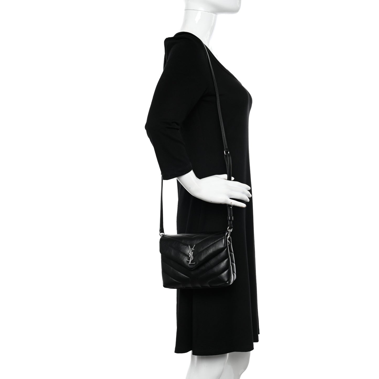Calfskin Y Quilted Monogram Toy Loulou Crossbody Bag Black
