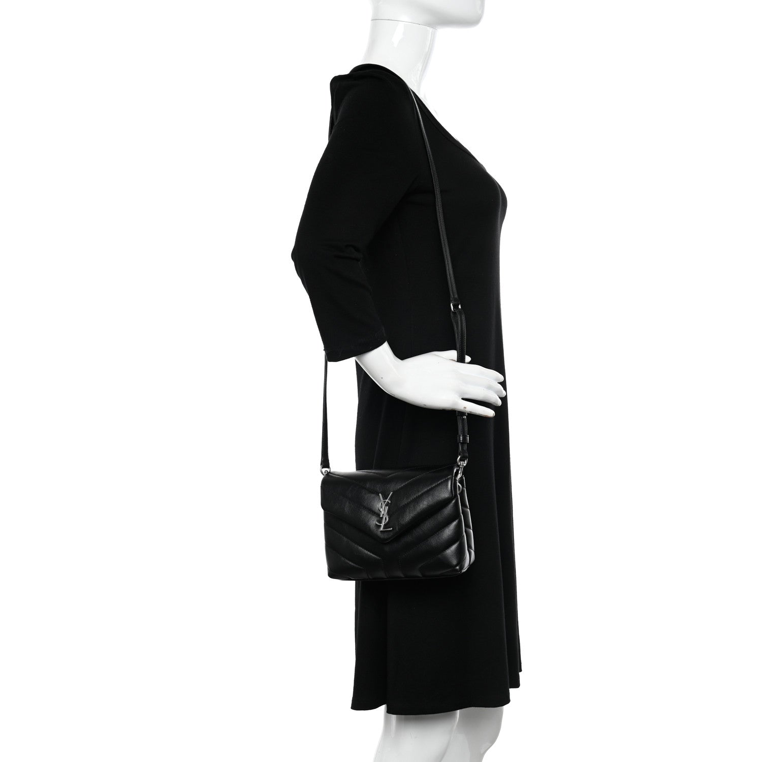 Saint Laurent Calfskin Y Quilted Monogram Toy Loulou Crossbody Bag Black 2 of 10