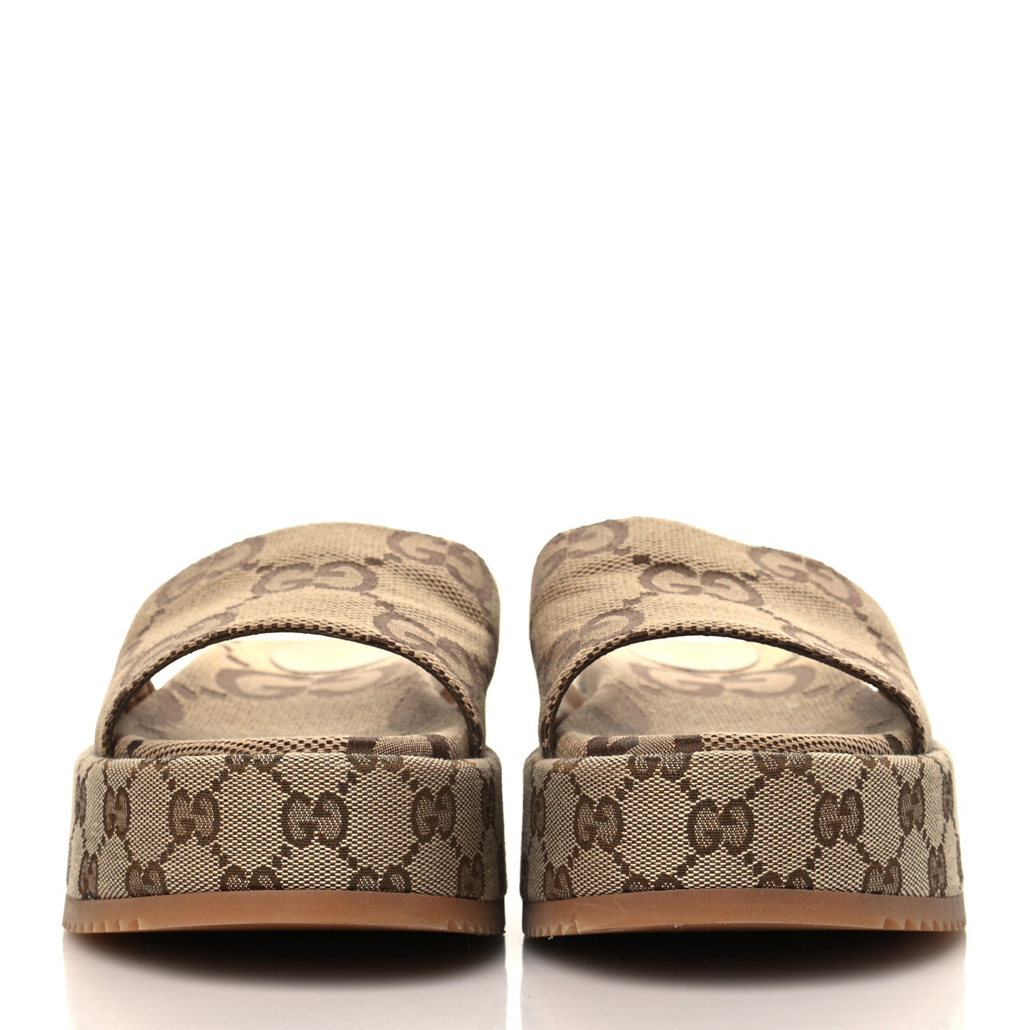 Gucci Monogram Maxi GG Angelina Platform 55mm Slide Sandals 40.5 Camel Ebony 2 of 8