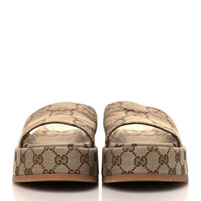 Gucci Monogram Maxi GG Angelina Platform 55mm Slide Sandals 40.5 Camel Ebony 2 of 8