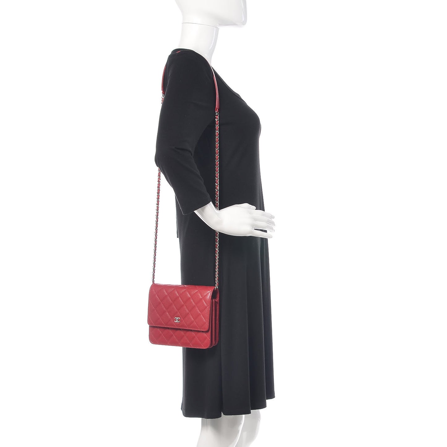 Caviar Quilted Square Wallet On Chain WOC Pink