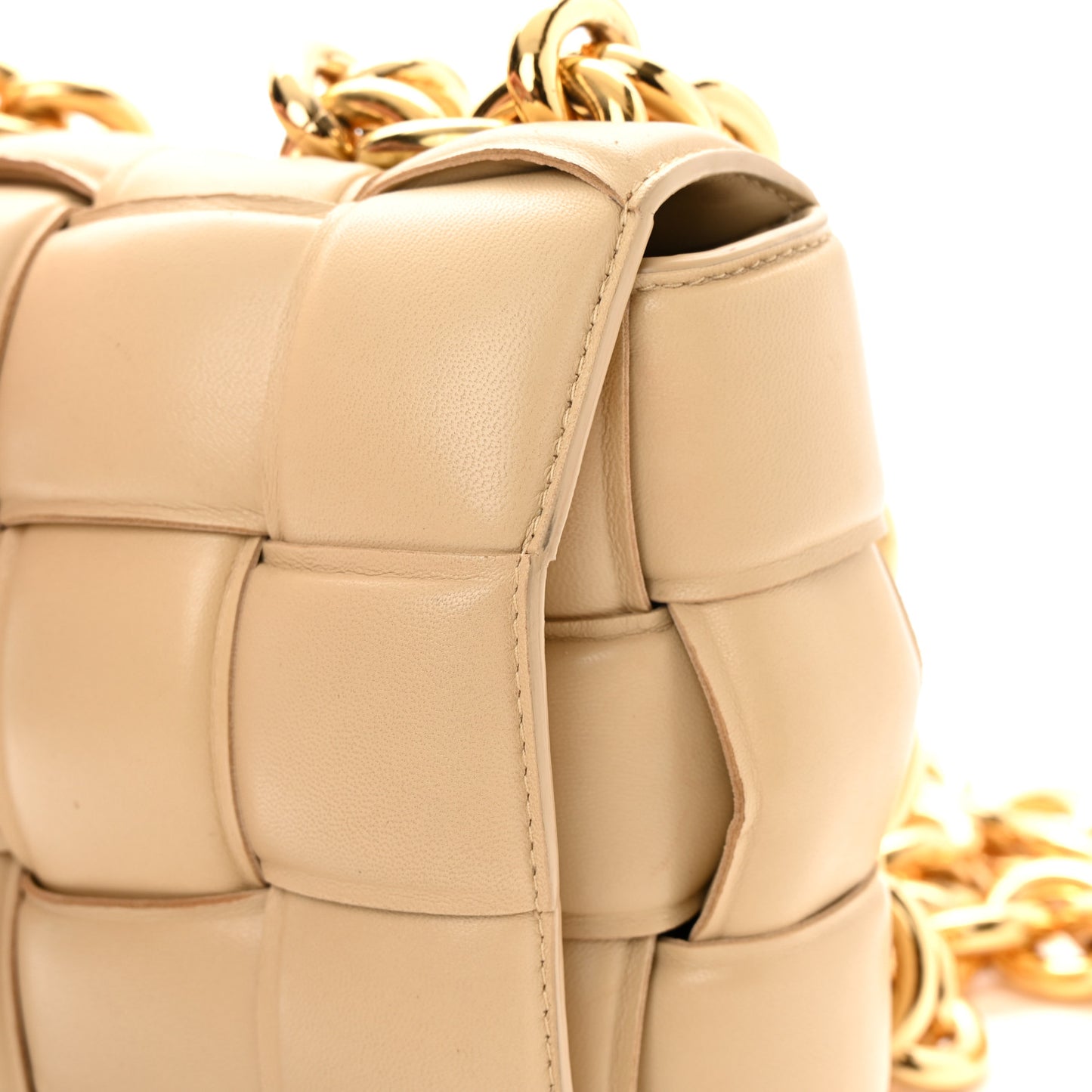 Lambskin Maxi Intreccio Padded Chain Cassette Crossbody Bag Porridge