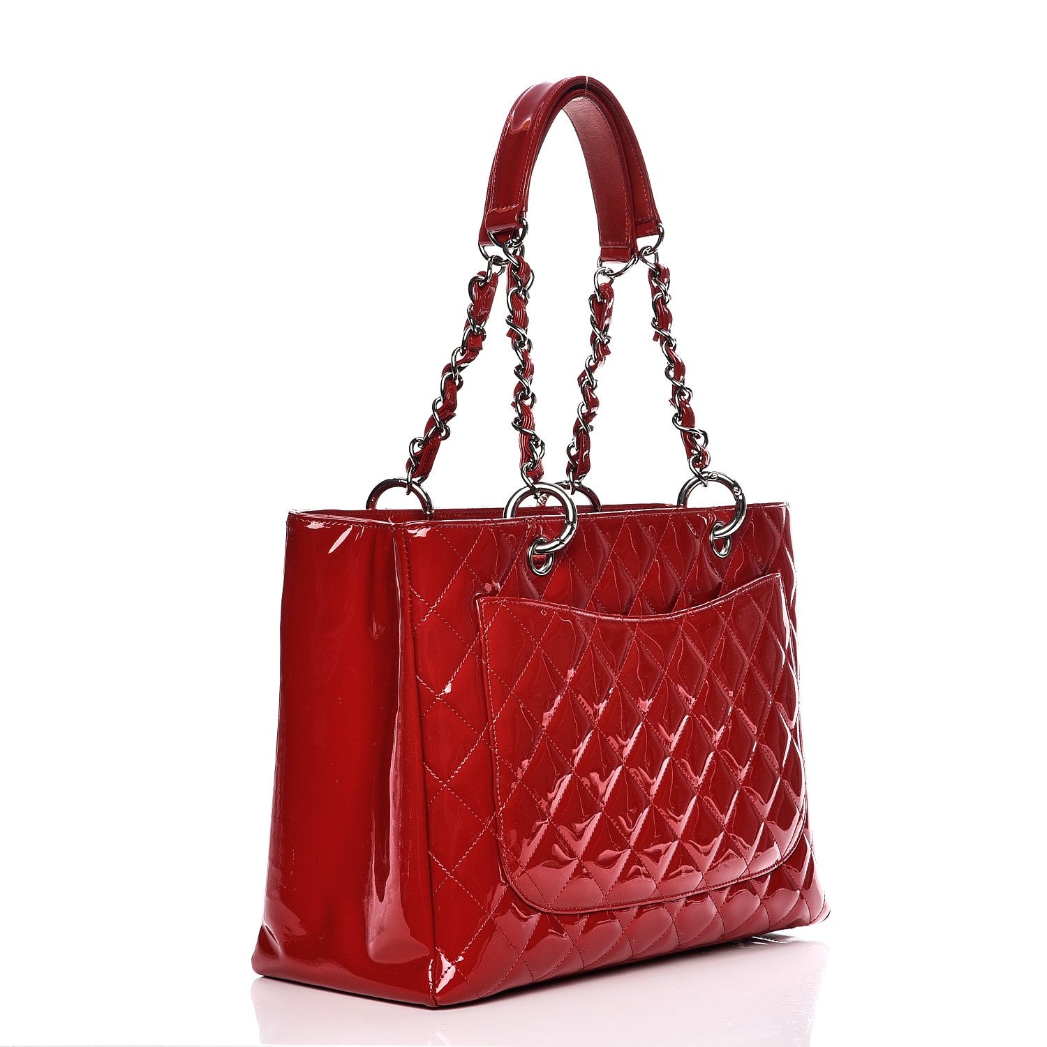 Chanel Patent Quilted Grand Shopping Tote GST Red 3 of 7