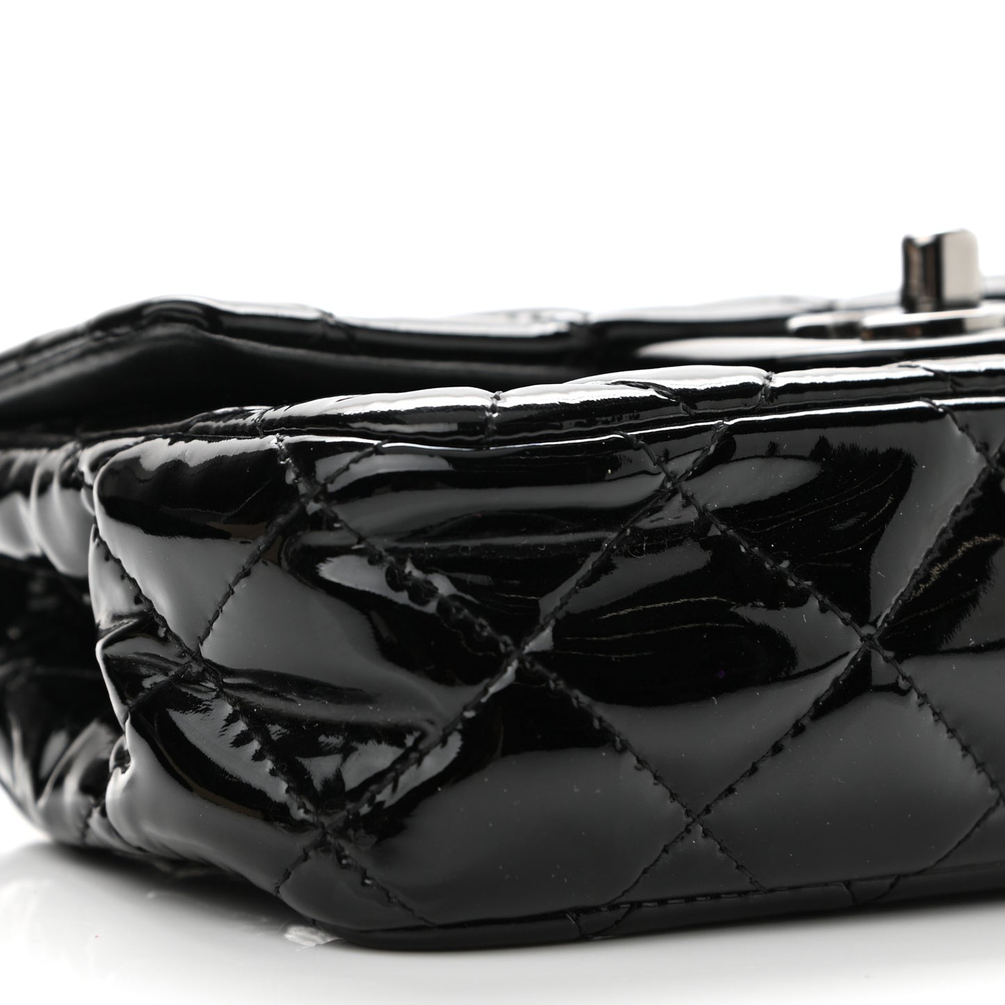 Patent Calfskin Quilted Extra Mini Rectangular Flap Black