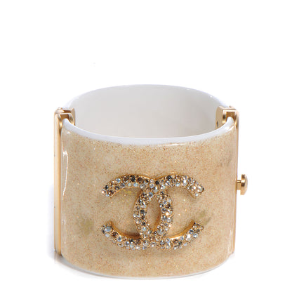 Chanel Resin Crystal CC Cuff Gold Glitter White 1 of 7
