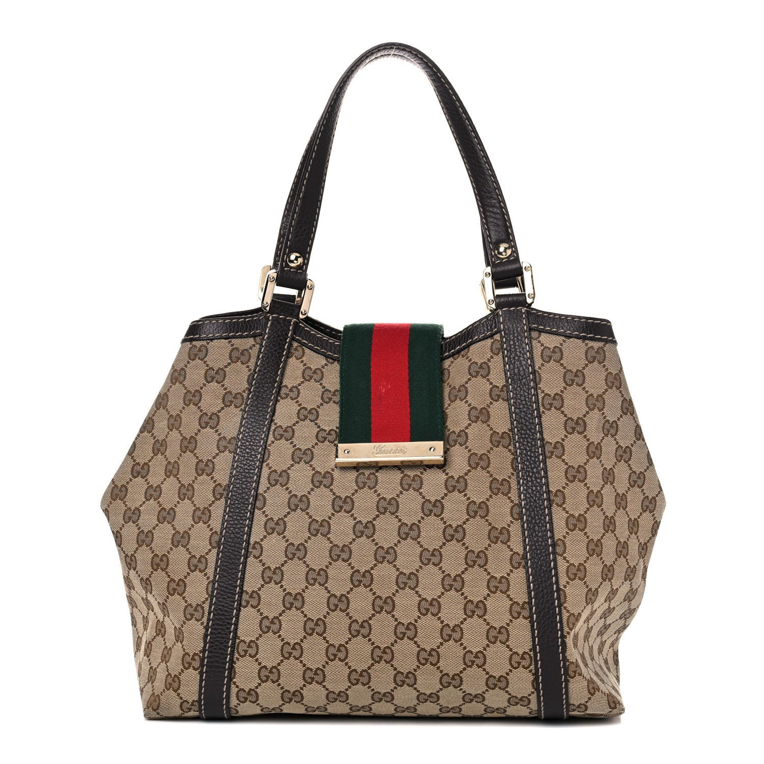 Gucci Monogram New Ladies Web Tote Dark Brown 1 of 24