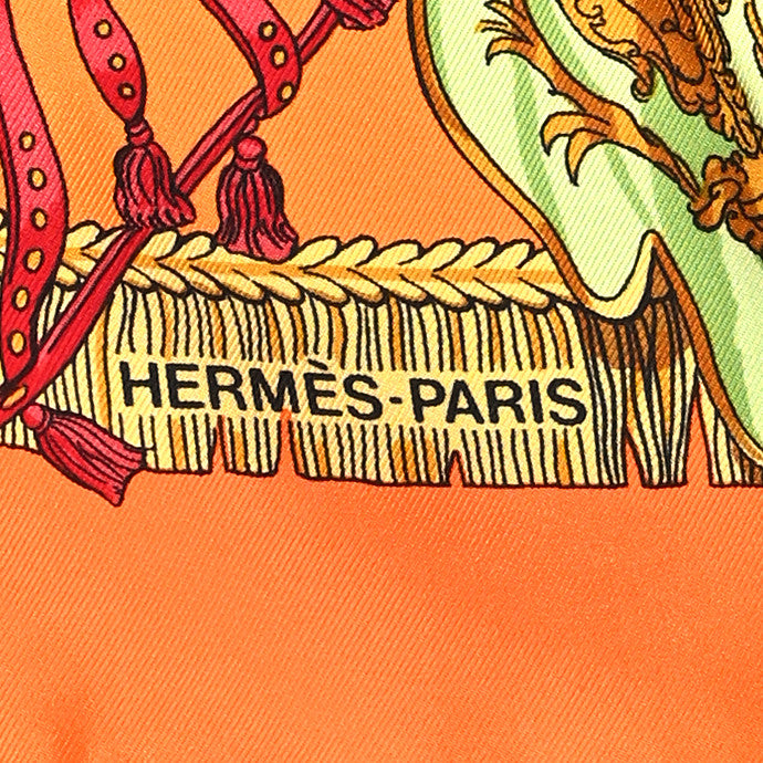 Silk Caparacons De La France Et De L'Inde Scarf 90 Orange Mandarine Gris Bleute