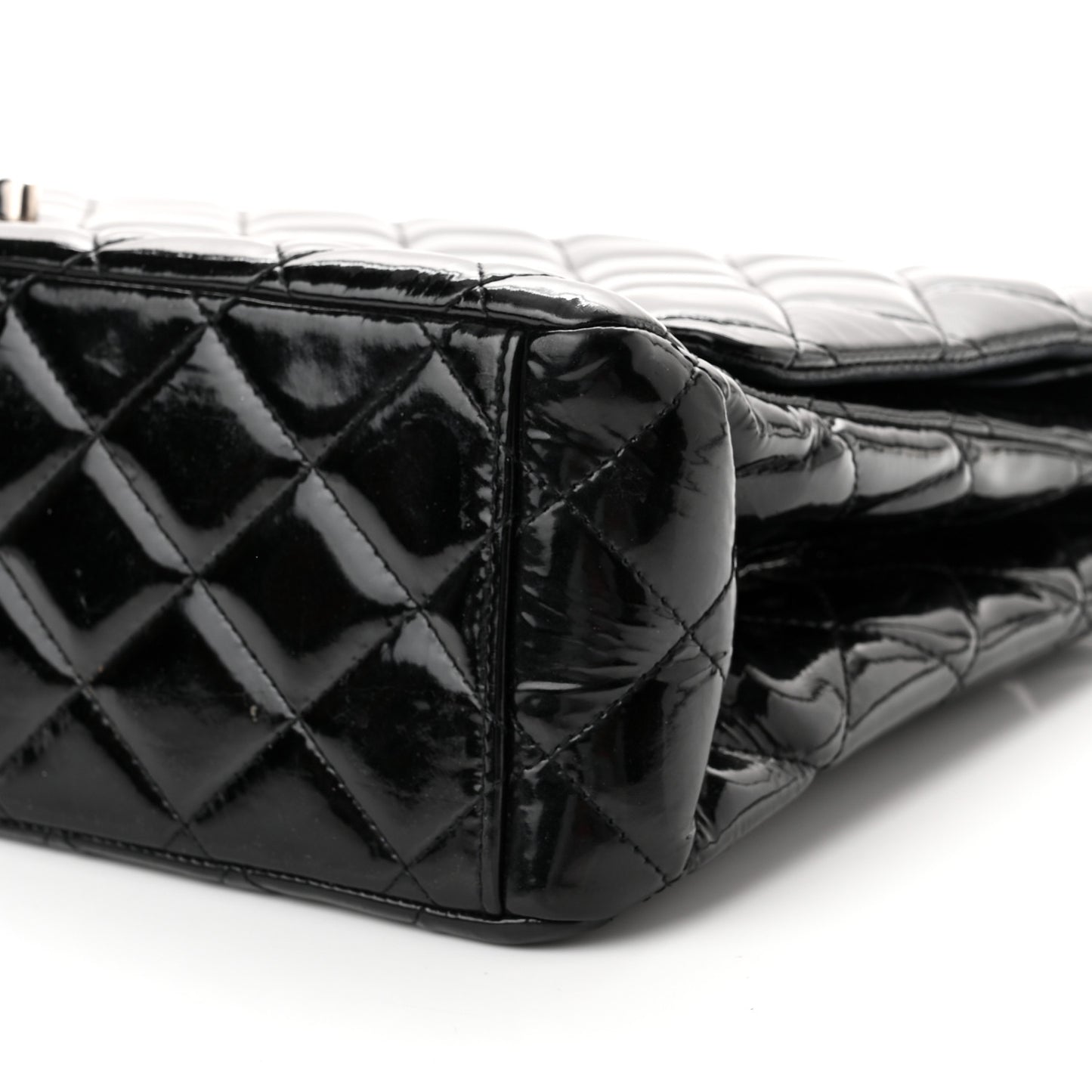 Patent Quilted Maxi Double Flap Black
