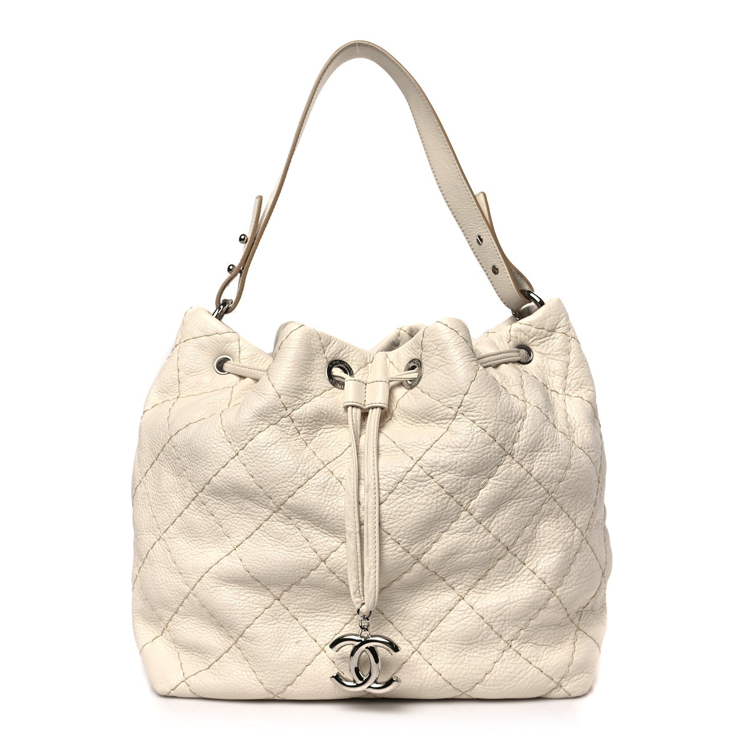 Glazed Calfskin On The Road Drawstring Tote Ivory