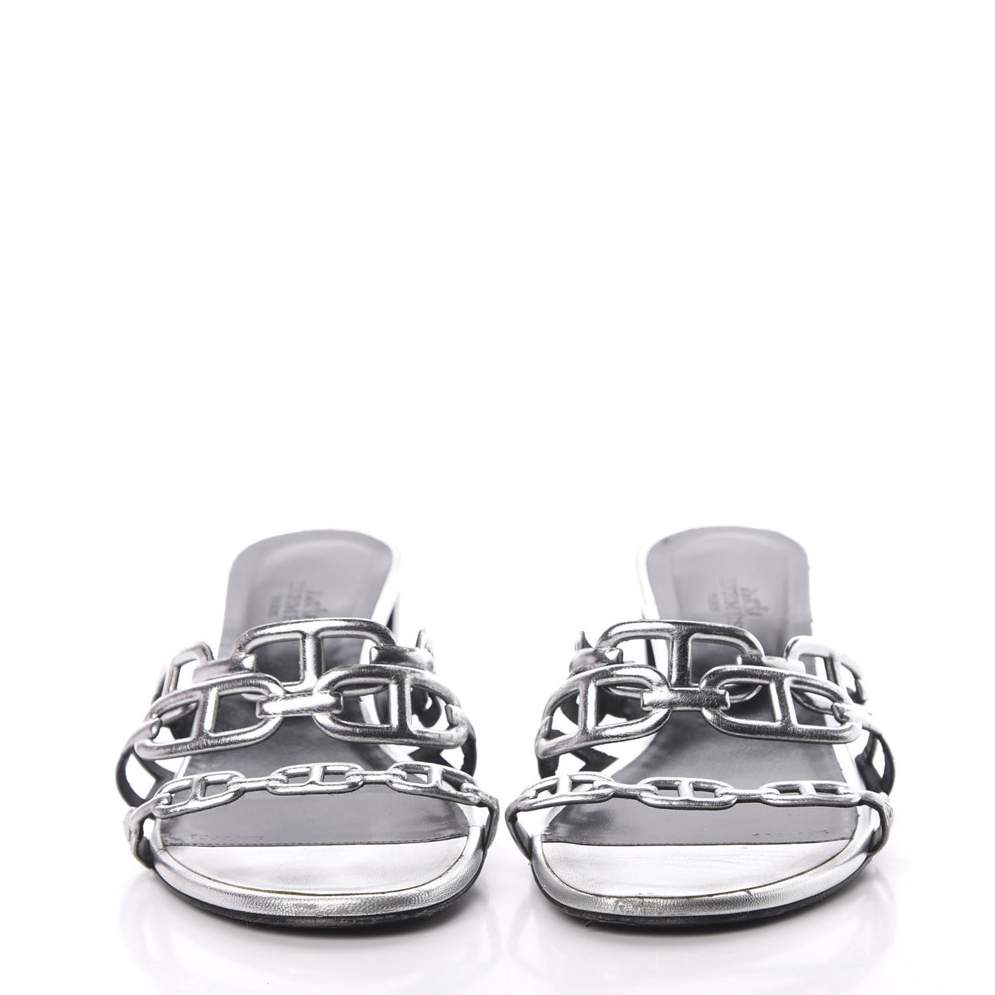 Metallic Calfskin Tandem Sandals 38 Gris Argente