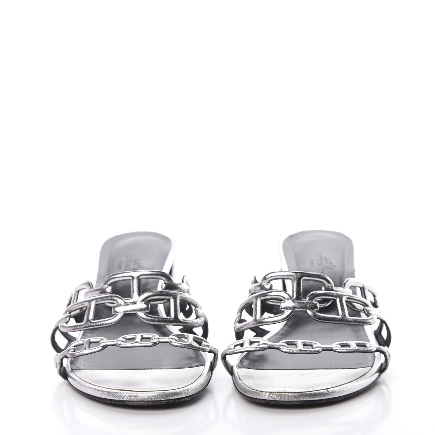 Hermes Metallic Calfskin Tandem Sandals 38 Gris Argente 2 of 15