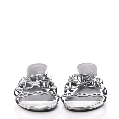 Hermes Metallic Calfskin Tandem Sandals 38 Gris Argente 2 of 15