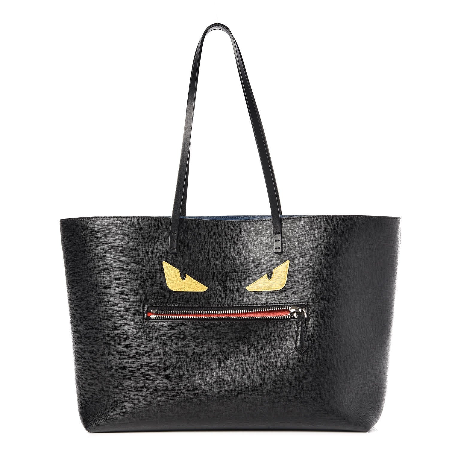 Fendi Vitello Elite Cuoio Monster Buggies Medium Roll Tote Black Multicolor Blue Cobalto 1 of 11