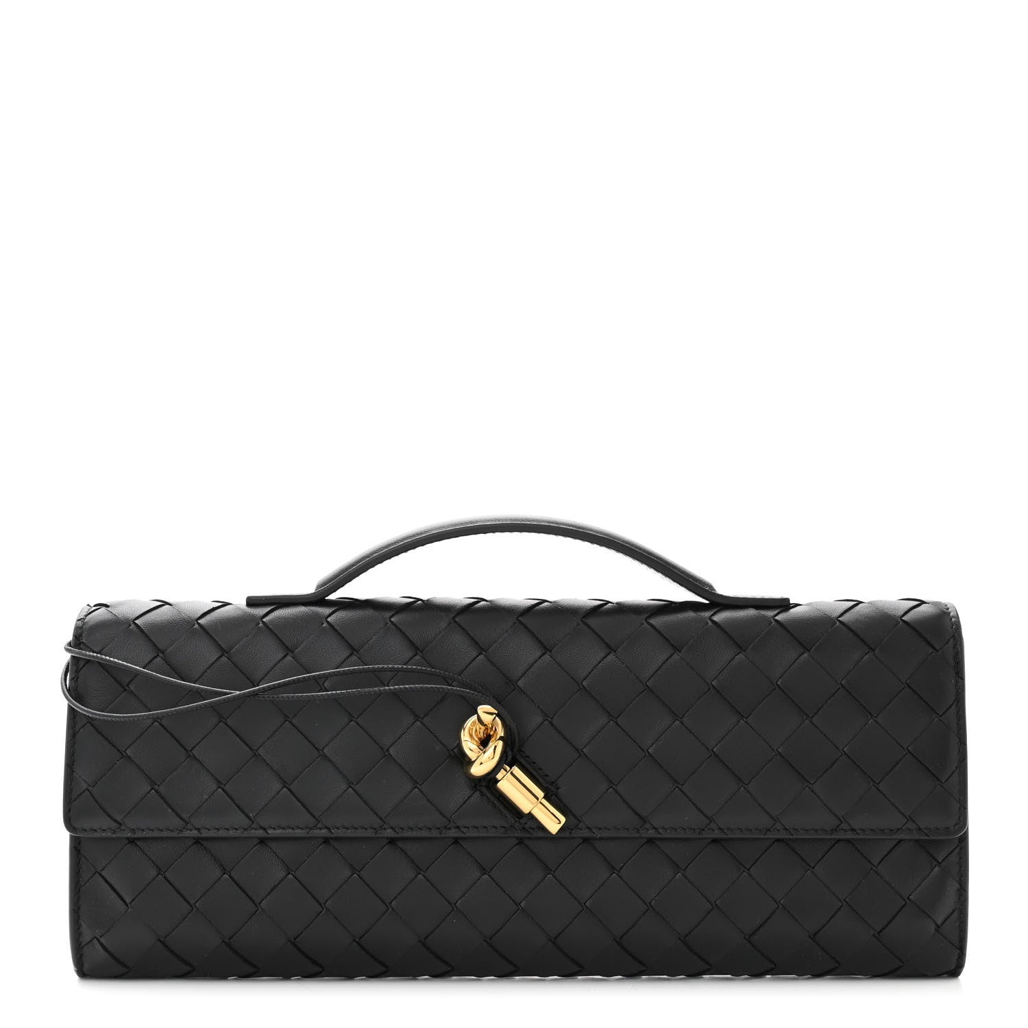 Bottega Veneta BOTTEGA VENETA Nappa Intrecciato Long Andiamo Top Handle Clutch Black 1 of 10