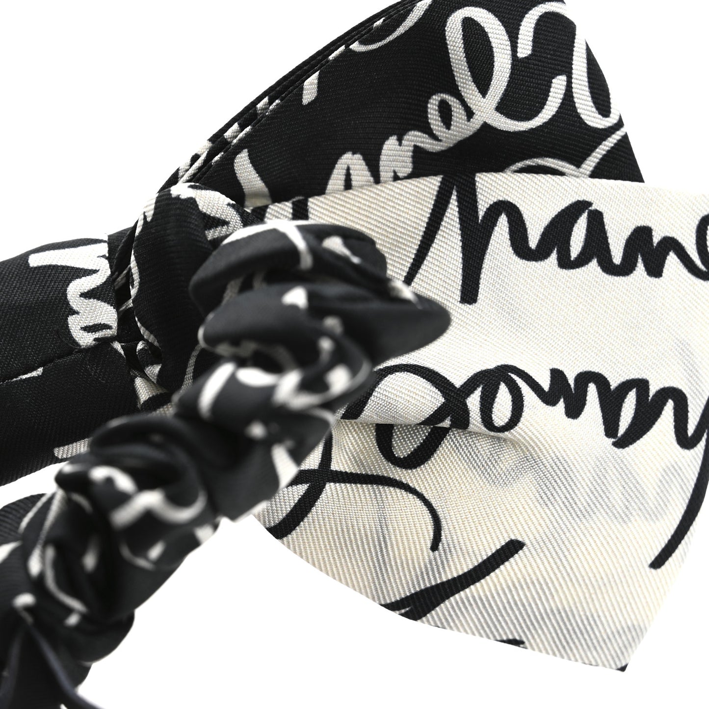 Silk Twill Logo Bow Hair Tie Black White
